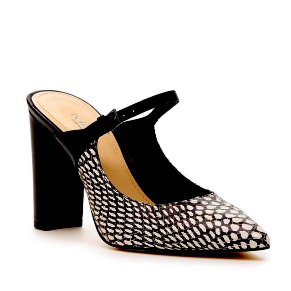 BOTKIER HANNAH MULE BLACK & WHITE SNAKESKIN SZ 10